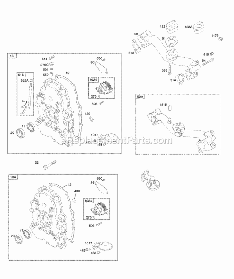 Crankcase_Cover_Intake_Manifold Diagram and Parts List for 356447-1217-G1  Briggs and Stratton Engine
